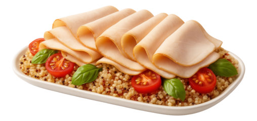 Cherry cheesecake with a thick layer of cherry compote topping and whole cherries, served on a white porcelain dish