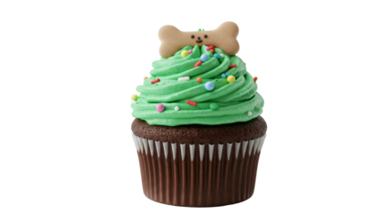 Cupcake with green cream and bone cookie png isolated on transparent background