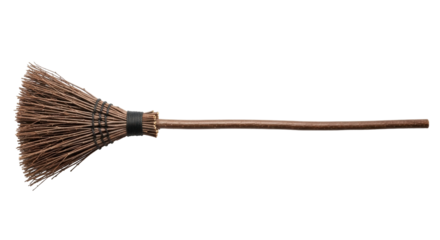 Isolated rustic witches broom, natural cleaning tool for country style home decor element