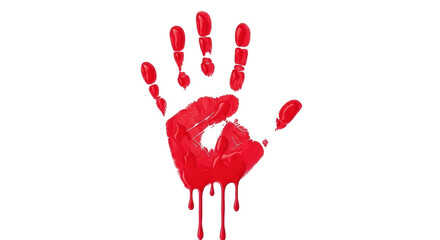 Isolated bloody handprint, a symbol of murder, danger or violence, blood dripping down hand