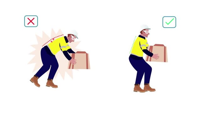 Proper way of SAFE HANDLING AND LIFTING HEAVY ITEMS AT THE WORKPLACE, 4k Animation