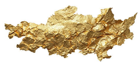 Shiny golden, irregular-shaped leaf of metallic, textured material on solid black backdrop