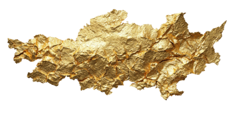 Shiny golden, irregular-shaped leaf of metallic, textured material on solid black backdrop