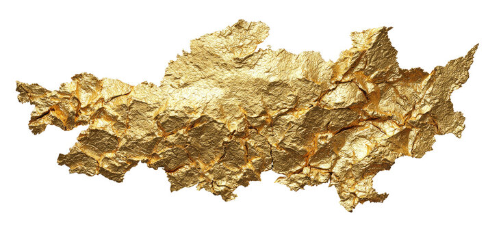 Shiny golden, irregular-shaped leaf of metallic, textured material on solid black backdrop