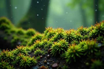 Heavy rain saturates textured lichen and moss, creating a rich tapestry , image, ecology, forest