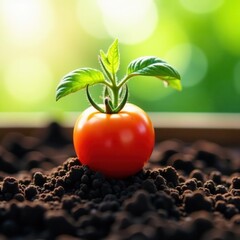 Healthy tomato seedling thriving in cell pack, organic, vibrant, cultivation