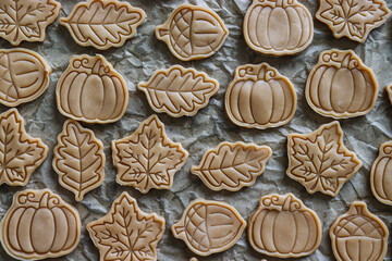 Unbaked Autumn Cookies on Baking Paper