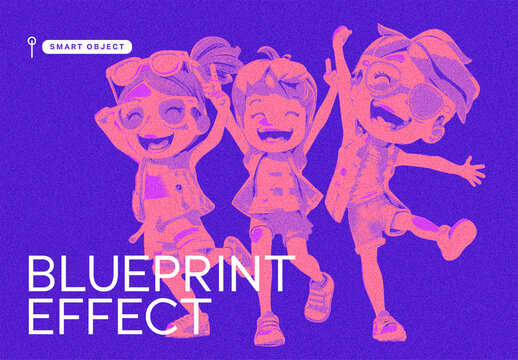 Playful Blueprint Photo Effect Template with Vibrant Cartoon Style