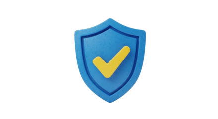Isolated Blue Shield with Yellow Check Mark Emblem, Secure Protection, Approval Symbol, Trust Icon