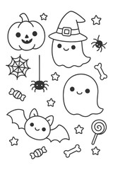 A fun vector cartoon set illustrations - Halloween doodle coloring