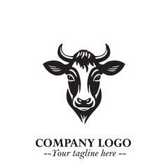 Head of Cow Symbol Black and White Illustration in Minimalist Modern Vector Design for Branding