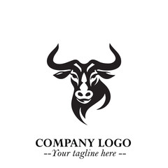 Head of Cow Symbol Black and White Illustration in Minimalist Modern Vector Design for Branding