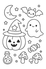 A fun vector set of cartoon characters - Halloween doodle coloring