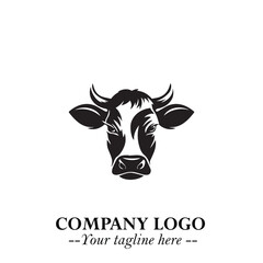 Head of Cow Symbol Black and White Illustration in Minimalist Modern Vector Design for Branding
