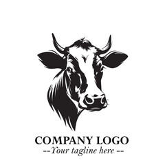 Head of Cow Symbol Black and White Illustration in Minimalist Modern Vector Design for Branding