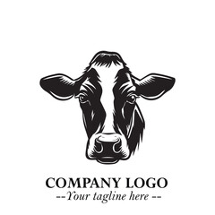 Head of Cow Symbol Black and White Illustration in Minimalist Modern Vector Design for Branding