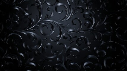 Black floral ornament with flowers and curls. Artificial intelligence image