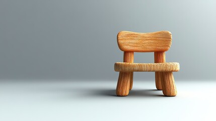 Miniature wooden chair with curved backrest on gray gradient background showcasing rustic craftsmanship warm tones texture and minimalist form