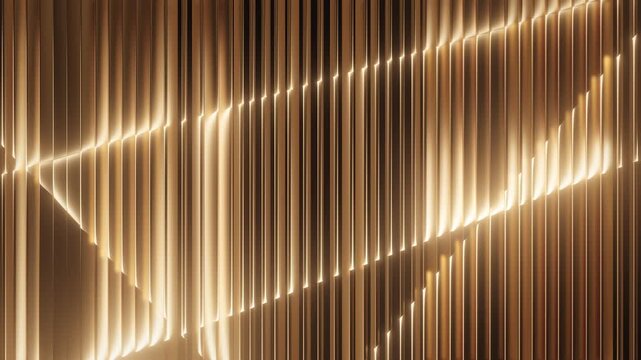 Golden abstract background, vertical lines, glowing light patterns. Modern, luxurious, elegant design. Technology, business, corporate, event themes. Dynamic, bright, shimmering, opulent.