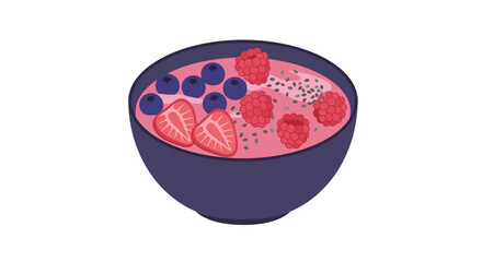 A colorful smoothie bowl topped with fresh berries and seeds