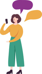 Woman holding phone having an online chat