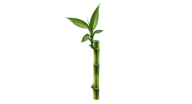 Isolated sprig of green bamboo with leaves, showing growth, life and environmental awareness