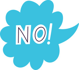 Blue speech bubble displaying negative word NO