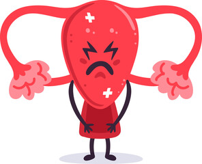 Unhappy uterus cartoon feeling pain from cramps, PMS