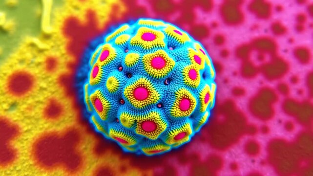 Scientific 3D video of Human Papillomavirus particle with detailed capsomer grid