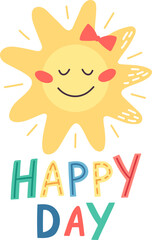 Cute smiling sun cartoon illustration for happy day concept