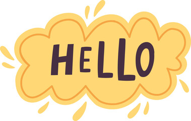 Yellow cartoon speech bubble showing hello word