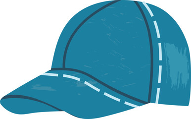 Blue baseball cap illustration with dashed lines