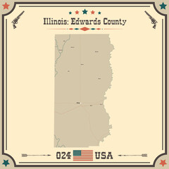 Large and accurate map of Edwards County, Illinois, USA with vintage colors.