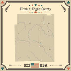 Large and accurate map of Edgar County, Illinois, USA with vintage colors.