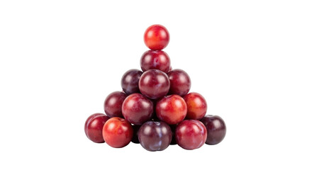 Isolated pyramid of fresh plums, sweet, juicy fruit for a healthy diet or snack now