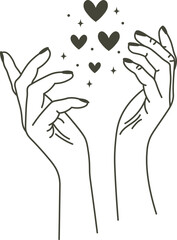 Holding hands releasing floating hearts and sparkles