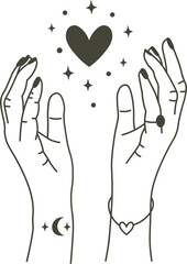 Hands holding up a radiant heart with magic