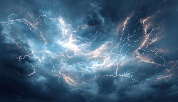 Dramatic Lightning Storm in a Cloudy Sky with Bright Flashes and Dark Clouds