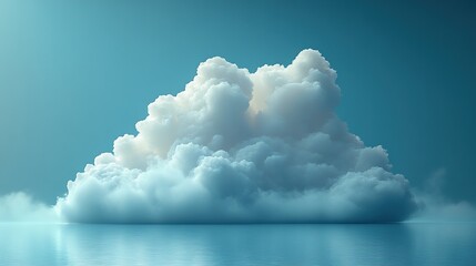 Fluffy cumulus cloud floating above reflective surface in clear blue sky showcasing atmospheric texture and dreamlike serenity in minimalist nature