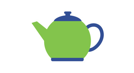 Simple illustration of a green teapot with a dark blue lid and handle
