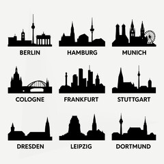 German Cities Skyline Silhouette Set