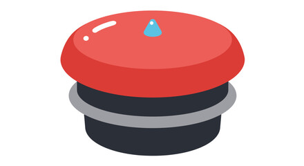 Isometric illustration of a red emergency stop button with a droplet