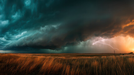 Stormy sky with a field of tall grass