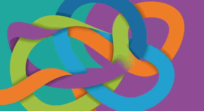 Colorful abstract ribbons intertwined in a dynamic and vibrant composition.