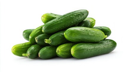 Fresh cucumbers piled on white background. Artificial intelligence image