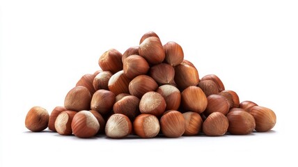 Pile of hazelnuts on white background. Artificial intelligence image