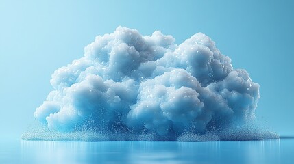 Fluffy cumulus cloud floating above reflective surface in clear blue sky showcasing atmospheric texture and dreamlike serenity in minimalist nature