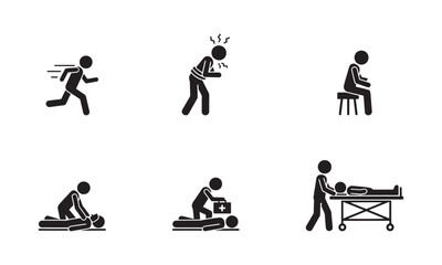 Collection of stick figure icons depicting people slipping Injured Patients Support Each Stick Figure Medical Icon Vector