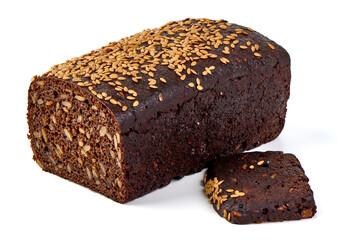 Dark Bread with Seeds, isolated on white background