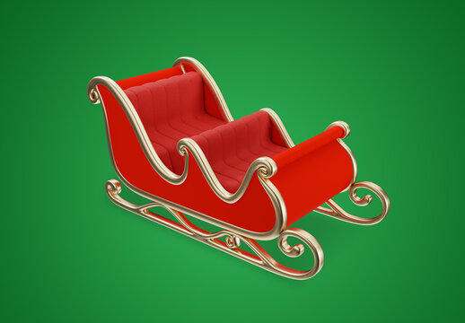 3D Christmas Red Santa Sleigh Mockup